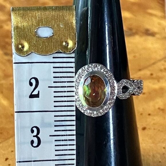 Genuine Orange Mystic Topaz Sterling Silver Halo Ring Discounted Size 6 - Picture 7 of 8